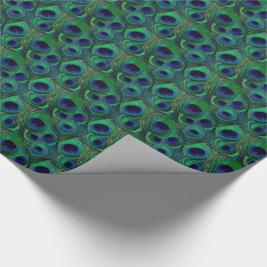 Grünes u. blaues Pfau-Feder-Geschenk-Packpapier Geschenkpapier (Ecke)