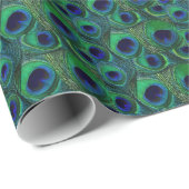 Grünes u. blaues Pfau-Feder-Geschenk-Packpapier Geschenkpapier (Rolleneckpunkt)
