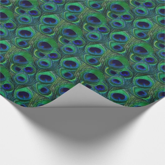 Grünes u. blaues Pfau-Feder-Geschenk-Packpapier Geschenkpapier (Ecke)