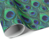 Grünes u. blaues Pfau-Feder-Geschenk-Packpapier Geschenkpapier (Rolleneckpunkt)