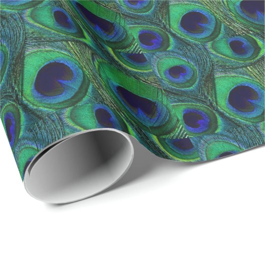 Grünes u. blaues Pfau-Feder-Geschenk-Packpapier Geschenkpapier (Rolleneckpunkt)