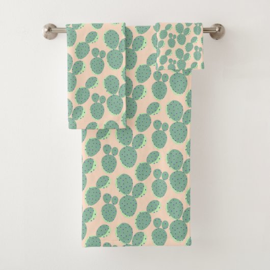 Grünes u. rosa Kaktus-Muster Badhandtuch Set (Insitu)