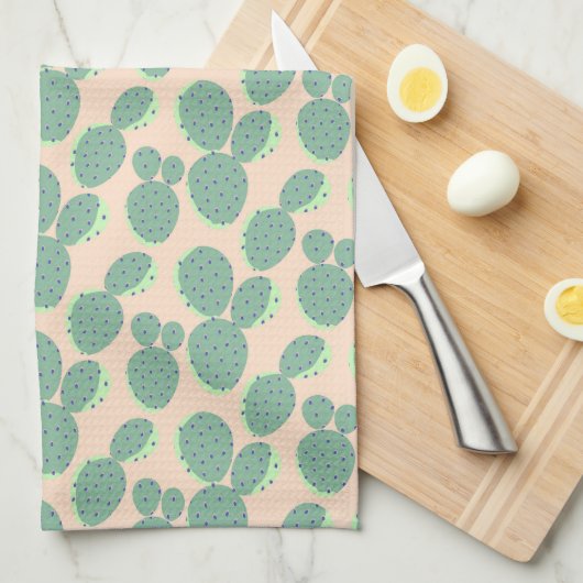 Grünes u. rosa Kaktus-Muster Geschirrtuch (Viertel Falte)