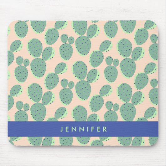 Grünes u. rosa Kaktus-Muster Mousepad (Vorne)