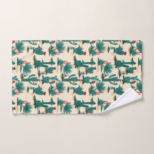 Grünes u. rotes Kaktus-Muster Badhandtuch Set (Handtuch)