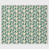 Grünes u. rotes Kaktus-Muster Geschenkpapier (Flach)