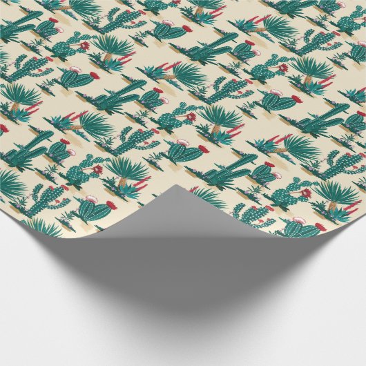 Grünes u. rotes Kaktus-Muster Geschenkpapier (Ecke)