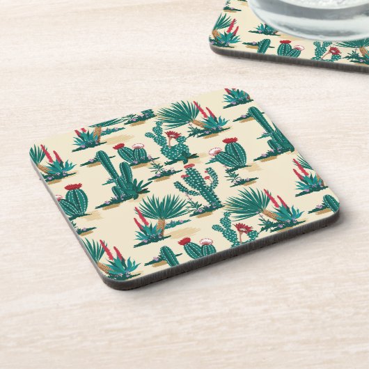 Grünes u. rotes Kaktus-Muster Getränkeuntersetzer (Linke Seite)
