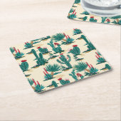 Grünes u. rotes Kaktus-Muster Rechteckiger Pappuntersetzer (angewinkelt)