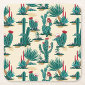 Grünes u. rotes Kaktus-Muster Rechteckiger Pappuntersetzer (Vorderseite)