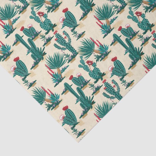 Grünes u. rotes Kaktus-Muster Seidenpapier (Ausschnitt)