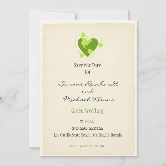 Grünes umweltfreundliches Save the Date (Vorderseite)