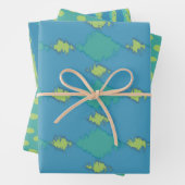 Grünes und Aquamarines Ikat-Muster Geschenkpapier Set (Beispiel)