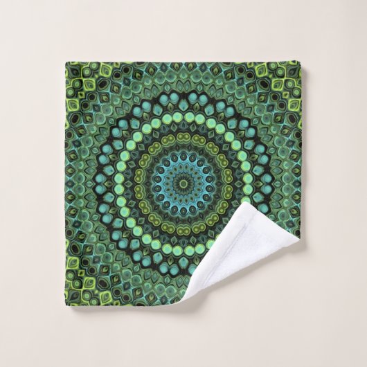 Grünes und Aquamarines Kaleidoskop Mandala Pattern Badhandtuch Set (Waschlappen)
