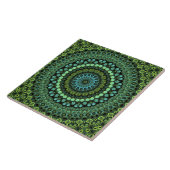 Grünes und Aquamarines Kaleidoskop Mandala Pattern Fliese (Seite)
