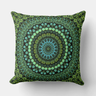 Grünes und Aquamarines Kaleidoskop Mandala Pattern Kissen