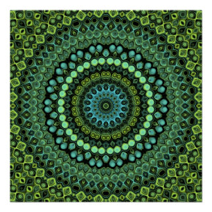Grünes und Aquamarines Kaleidoskop Mandala Pattern Poster