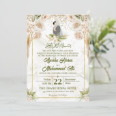 Grünes und Beige islamisches/muslimisches Hochzeit Einladung (Stehend Vorderseite)