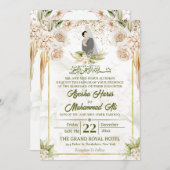 Grünes und Beige islamisches/muslimisches Hochzeit Einladung (Vorne/Hinten)