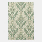 Grünes und Beiges Vintage-Blumenmuster Geschirrtuch (Vertikal)