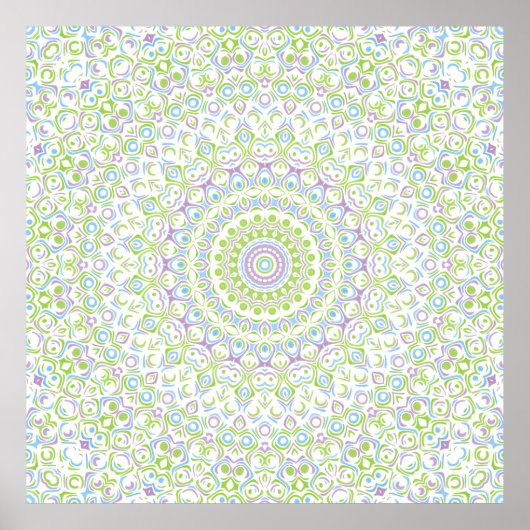 Grünes und blaues geometrisches Mandala-Muster Poster (Vorne)