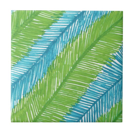 Grünes und blaues Palmblatt-Muster Fliese (Vorderseite)