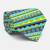 Grünes und blaues Stammes- Neonmuster Krawatte (Gerollt)