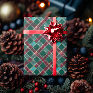 Grünes und Burgunder kariertes Muster – Klassiker Geschenkpapier