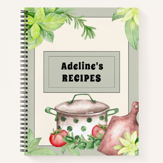 Grünes und cremefarbenes Rezept Notizblock (Vorderseite)