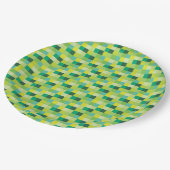 Grünes und gelbes Pixelated Muster Pappteller (Schrägansicht)