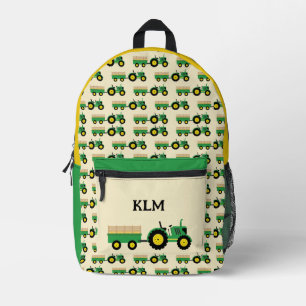 Grünes und gelbes Traktor-Bauernhof-Monogramm Bedruckter Rucksack