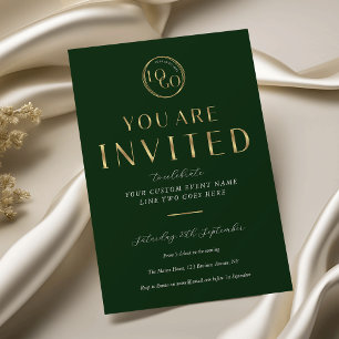 Grünes und goldenes Logo Elegantes Geschäfts-Event Einladung