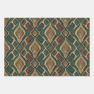 Grünes und goldenes Schlangenhaut-Muster - Tierdru Geschenkpapier Set