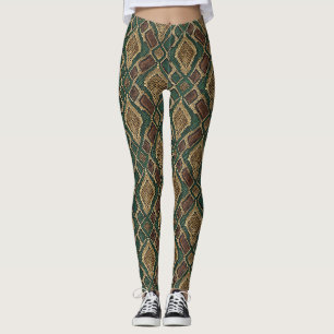 Grünes und goldenes Schlangenhaut-Muster - Tierdru Leggings