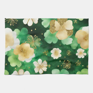 Grünes und goldenes St. Patrick's Day Shamrock Geschirrtuch