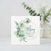 Grünes und goldfarbenes Eukalyptus-Brautparty Einladung (Stehend Vorderseite)