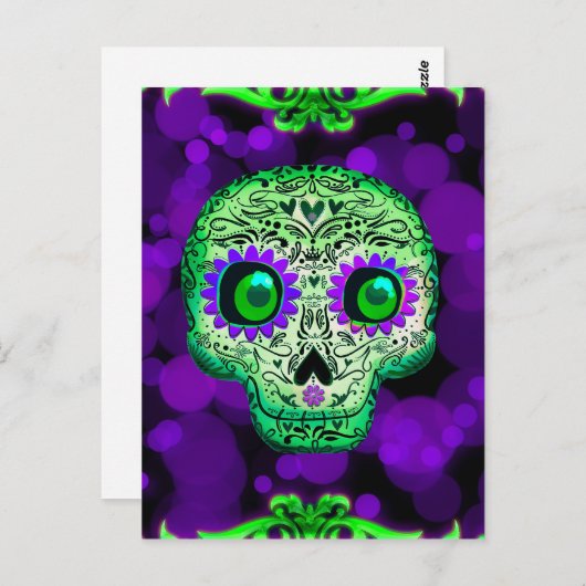 Grünes und Lila glühendes Halloween-Party "Zuckers Postkarte (Vorne/Hinten)