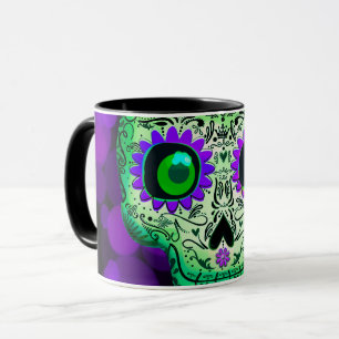 Grünes und Lila glühendes Zuckerschädel Halloween Tasse
