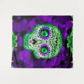 Grünes und Lila glühendes Zuckerschädel Halloween Wandteppich (Vorderseite (Horizontal))