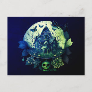 Grünes und Lila Gotisches Spuk Haus Feiertagspostkarte