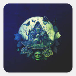 Grünes und Lila Gotisches Spuk Haus Quadratischer Aufkleber