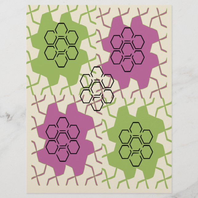 Grünes und Lila Hexagon-Scrapbook-Papier: (Vorderseite)