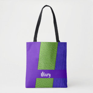 Grünes und lila Leder mit Textilien Tasche