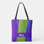 Grünes und lila Leder mit Textilien Tasche (Rückseite)