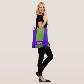 Grünes und lila Leder mit Textilien Tasche (Am Model)