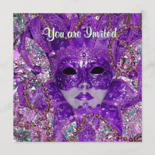 Grünes und Lila Masquerade Party Einladung