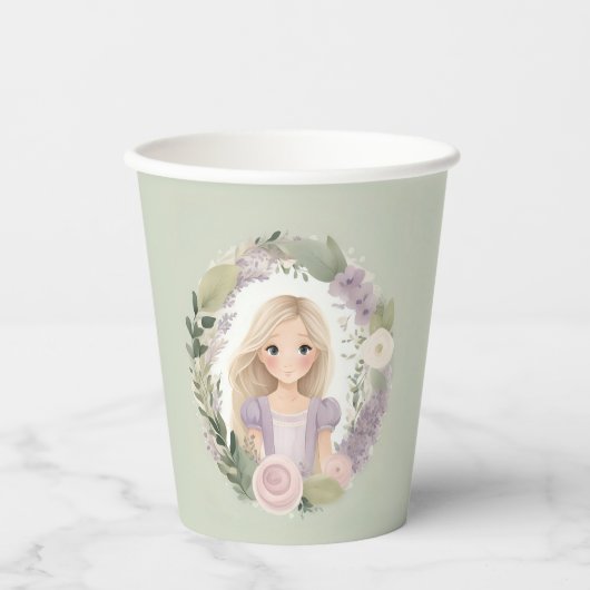 Grünes und Lila Rapunzel Pappbecher (Vorderseite)