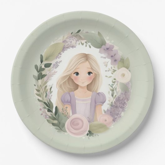 Grünes und Lila Rapunzel Pappteller (Vorderseite)
