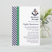 Grünes und Navy Blue Anchor Brautparty Einladung (Stehend Vorderseite)