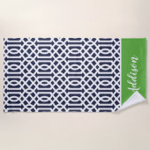 Grünes und Navy-Trellis-Monogramm Strandtuch (Vorderseite)